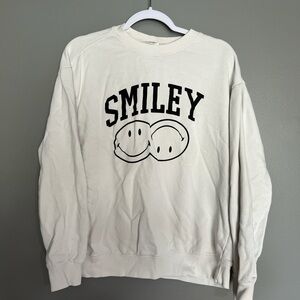 H&M Cream Crewneck Sweater with Smiley Design